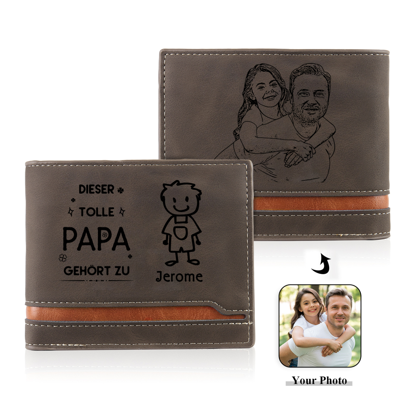 Kettenmachen Herren Personalisiertes Foto & 2 Namen -Dieser tolle Opa gehört zu- Leder Geldbörse-Geschenk für Großvater 22.49