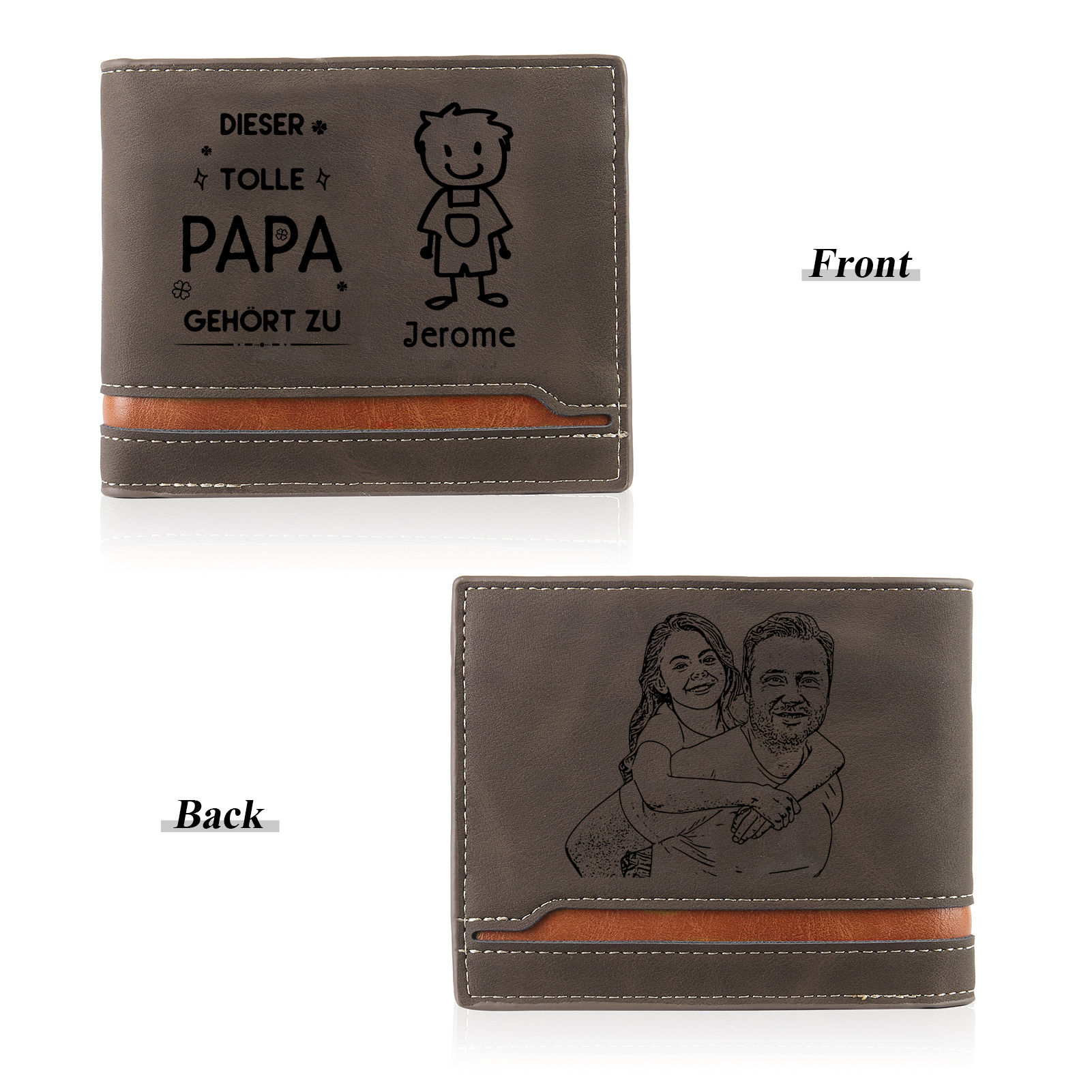 Personalisierter Foto* Name*Muster PU Leder Geldbörse & Name* Muster Schlüsselanhänger & Karte & Box Geschenkbox Set für Papa