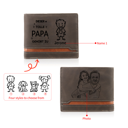 Herren Personalisiertes Foto & 1 Name & Muster Dieser tolle Papa gehört zu Leder Geldbörse-Geschenk für Großvater