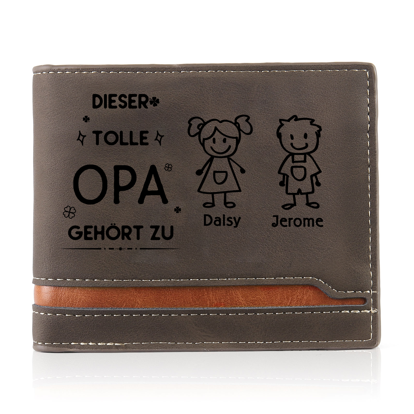 Herren Personalisiertes Foto & 2 Namen & Muster Dieser tolle Opa gehört zu Leder Geldbörse-Geschenk für Großvater
