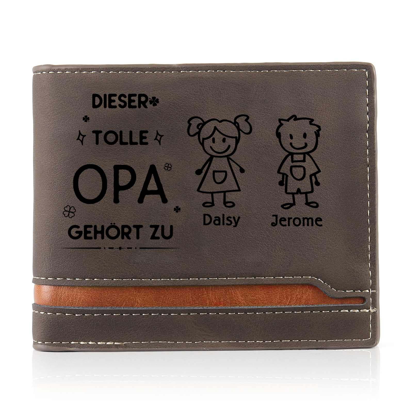 Herren Personalisiertes Foto & 2 Namen & Muster Dieser tolle Opa gehört zu Leder Geldbörse-Geschenk für Großvater