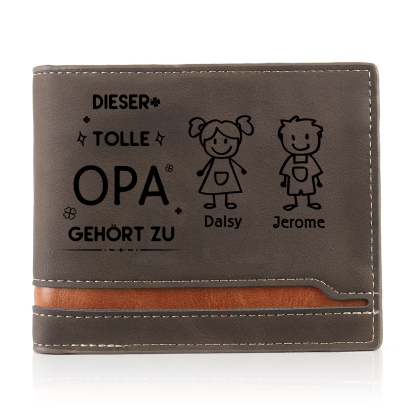 Herren Personalisiertes Foto & 2 Namen & Muster Dieser tolle Opa gehört zu Leder Geldbörse-Geschenk für Großvater