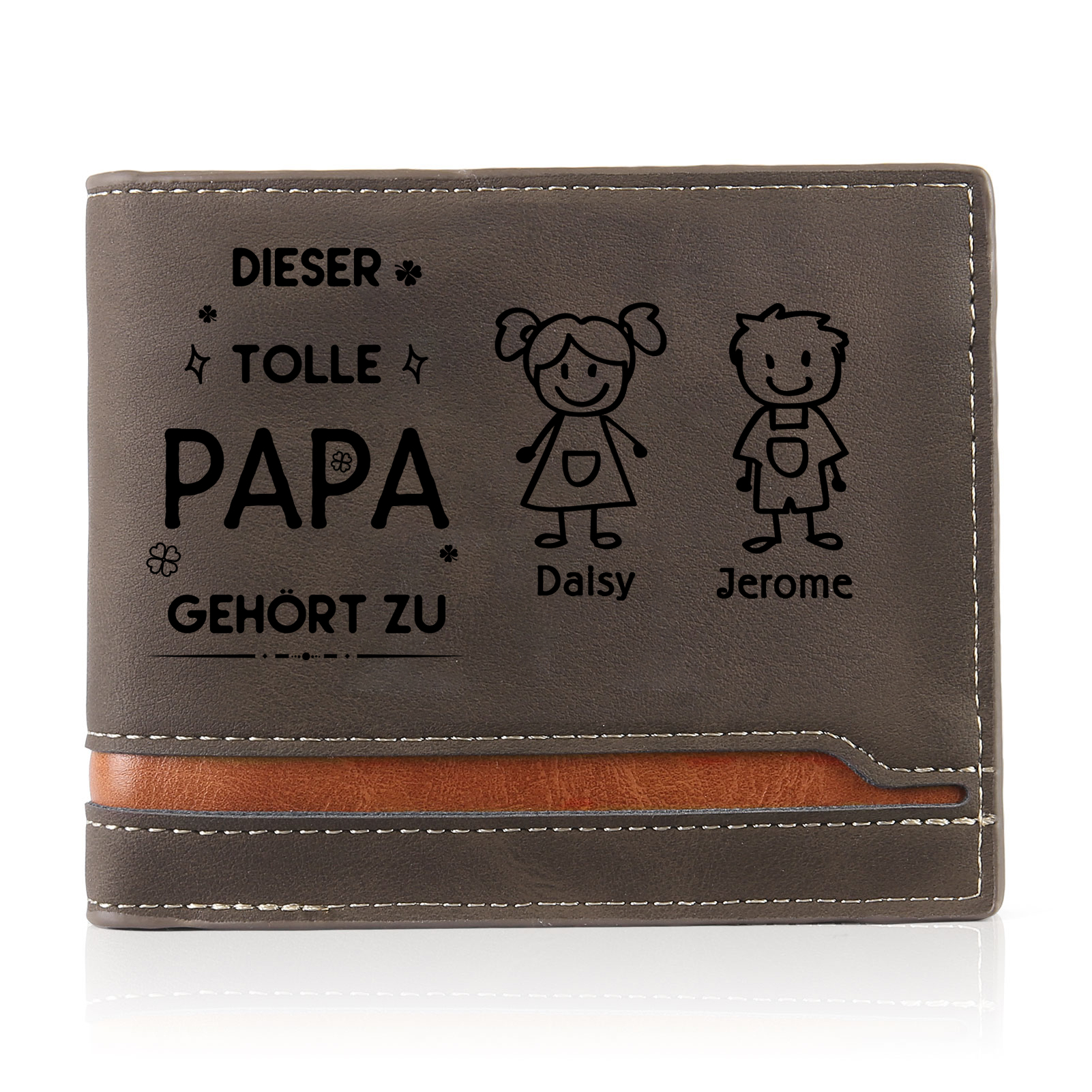 Herren Personalisiertes Foto & 2 Namen & Muster Dieser tolle Papa gehört zu Leder Geldbörse-Geschenk für Vater