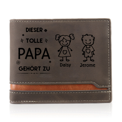Herren Personalisiertes Foto & 2 Namen & Muster Dieser tolle Papa gehört zu Leder Geldbörse-Geschenk für Vater