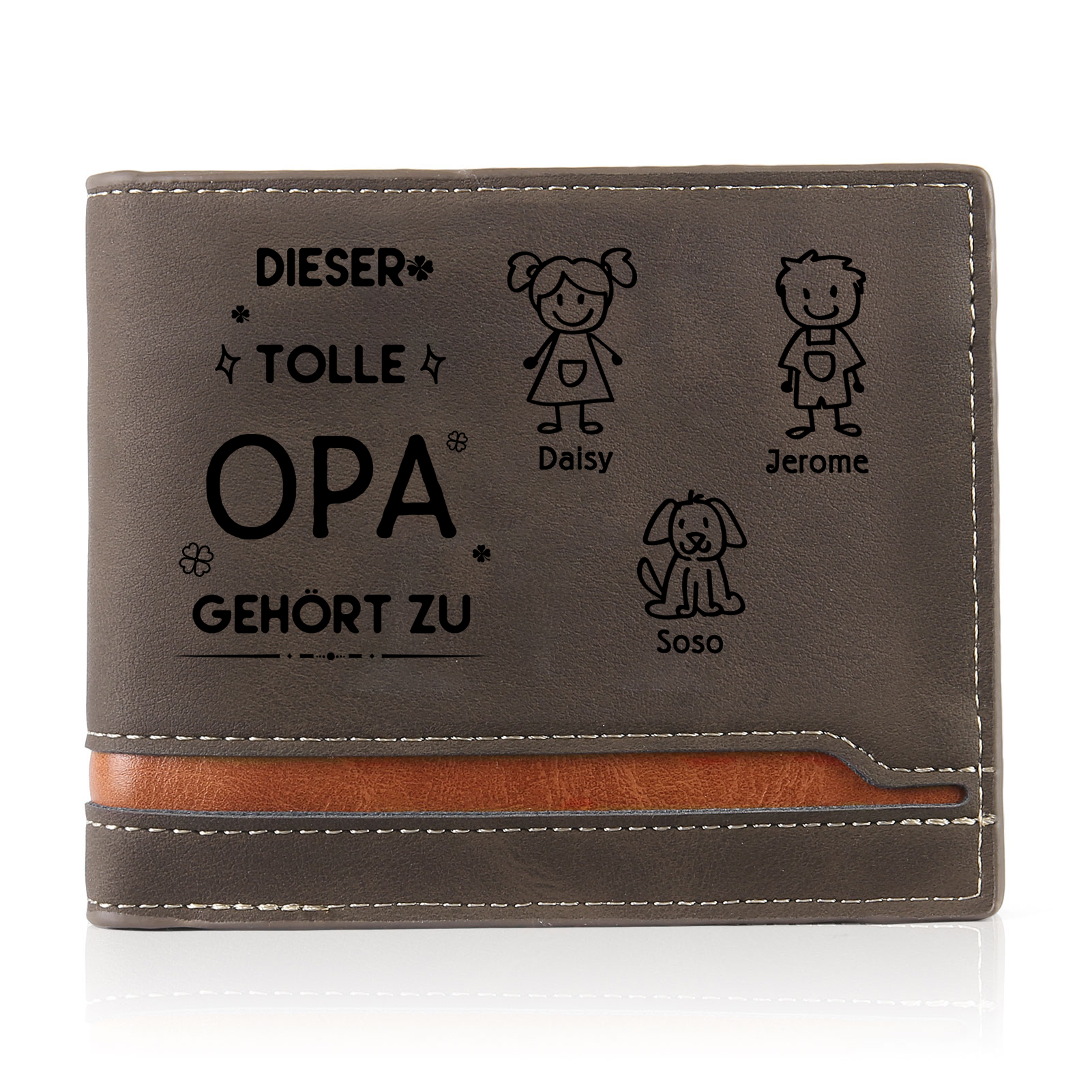 Herren Personalisiertes Foto & 3 Namen & Muster Dieser tolle Opa gehört zu Leder Geldbörse-Geschenk für Großvater