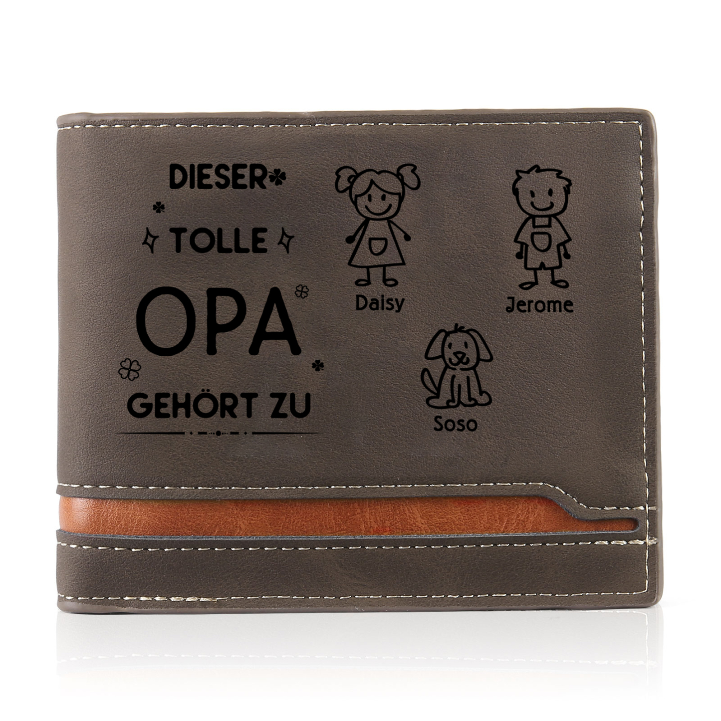 Herren Personalisiertes Foto & 3 Namen & Muster Dieser tolle Opa gehört zu Leder Geldbörse-Geschenk für Großvater