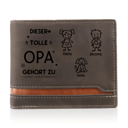 Herren Personalisiertes Foto & 3 Namen & Muster Dieser tolle Opa gehört zu Leder Geldbörse-Geschenk für Großvater