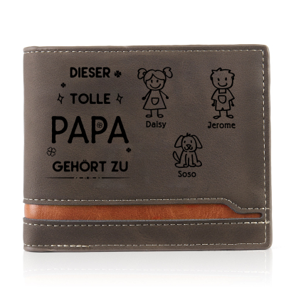 Herren Personalisiertes Foto & 3 Namen & Muster Dieser tolle Papa gehört zu Leder Geldbörse-Geschenk für Vater