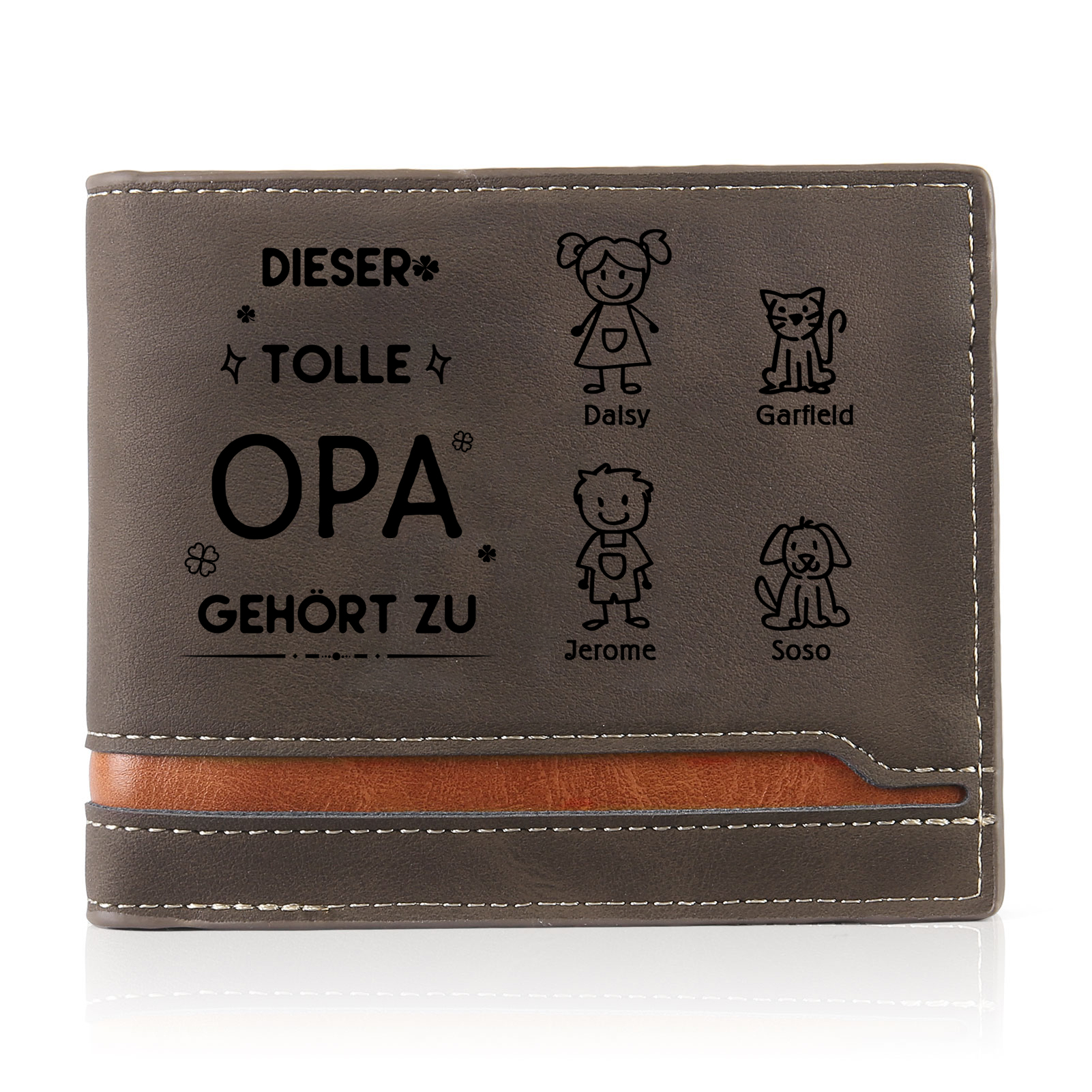 Herren Personalisiertes Foto & 4 Namen & Muster Dieser tolle Opa gehört zu Leder Geldbörse-Geschenk für Großvater
