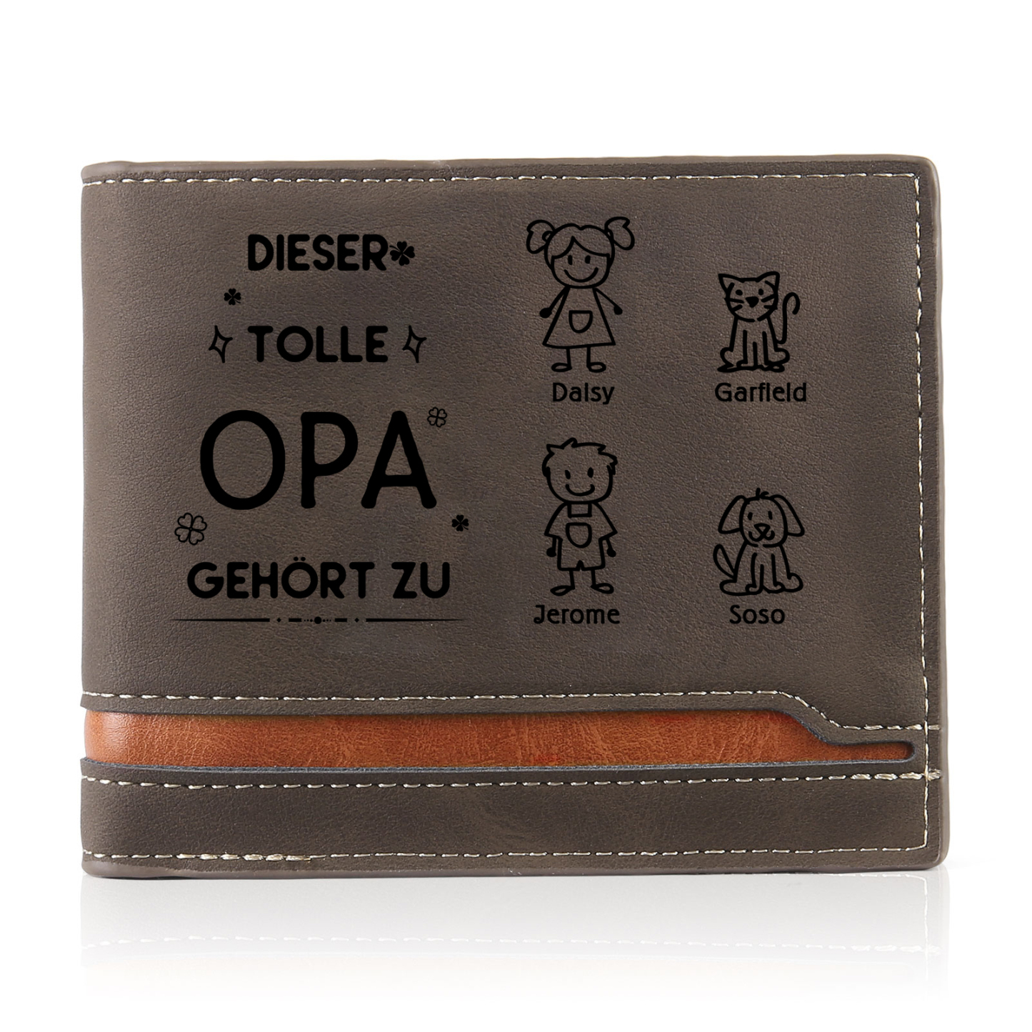 Herren Personalisiertes Foto & 4 Namen & Muster Dieser tolle Opa gehört zu Leder Geldbörse-Geschenk für Großvater
