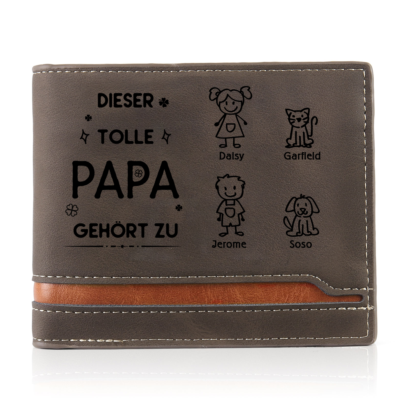 Herren Personalisiertes Foto & 4 Namen & Muster Dieser tolle Papa gehört zu Leder Geldbörse-Geschenk für Vater