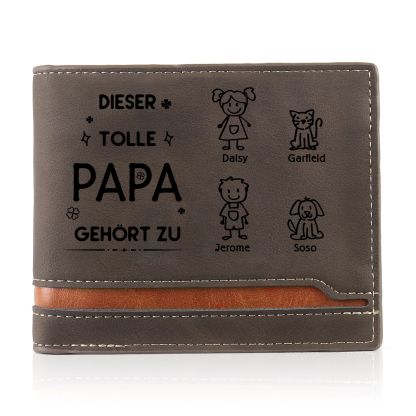 Herren Personalisiertes Foto & 4 Namen & Muster Dieser tolle Papa gehört zu Leder Geldbörse-Geschenk für Vater