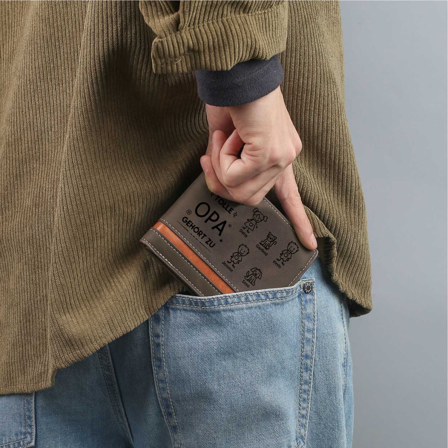 Herren Personalisiertes Foto & 5 Namen & Muster Dieser tolle Opa gehört zu Leder Geldbörse-Geschenk für Großvater