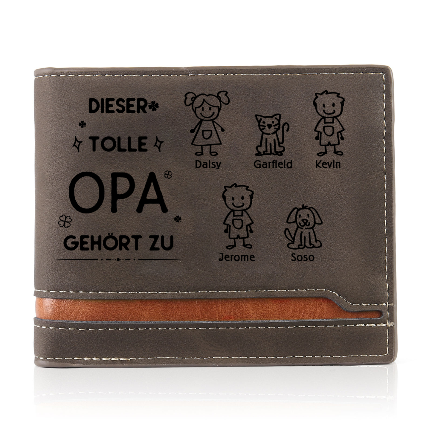 Herren Personalisiertes Foto & 5 Namen & Muster Dieser tolle Opa gehört zu Leder Geldbörse-Geschenk für Großvater