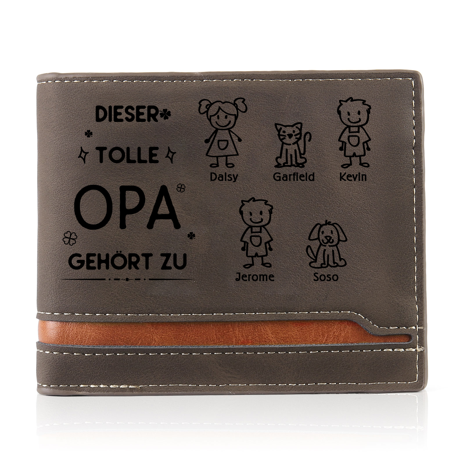 Herren Personalisiertes Foto & 5 Namen & Muster Dieser tolle Opa gehört zu Leder Geldbörse-Geschenk für Großvater