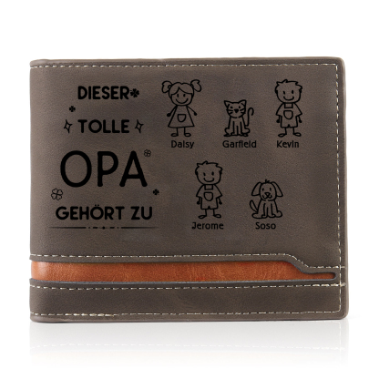 Herren Personalisiertes Foto & 5 Namen & Muster Dieser tolle Opa gehört zu Leder Geldbörse-Geschenk für Großvater