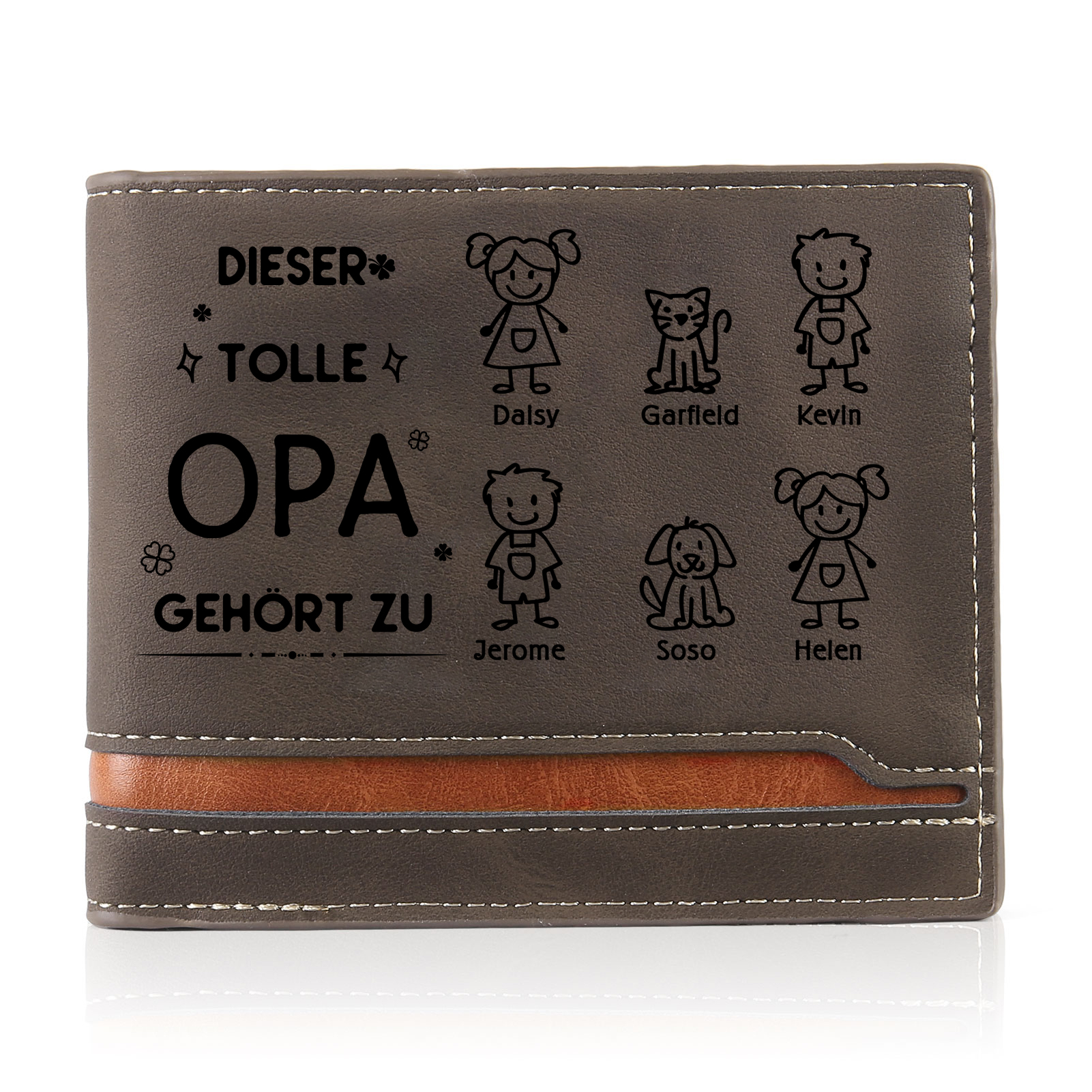 Herren Personalisiertes Foto & 6 Namen & Muster Dieser tolle Opa gehört zu Leder Geldbörse-Geschenk für Großvater