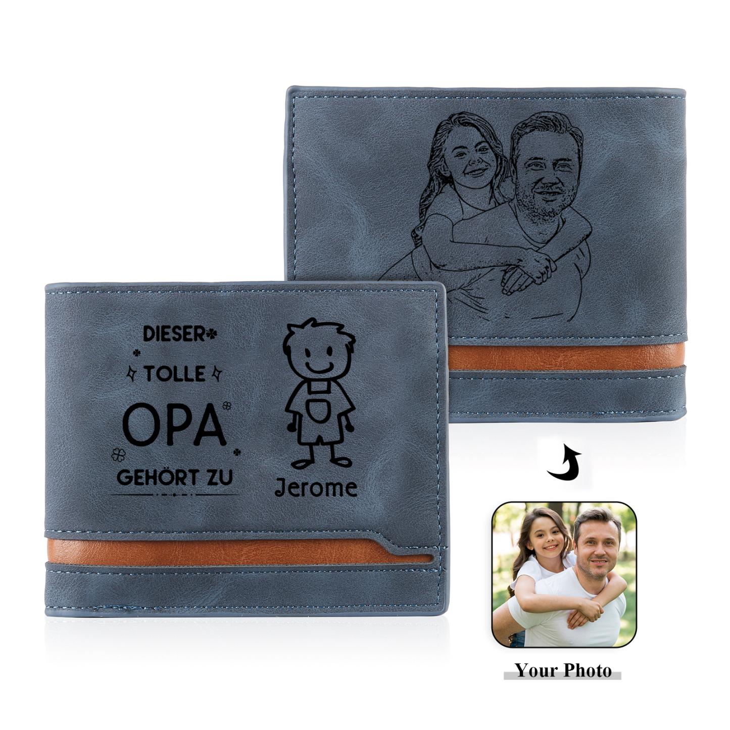 Herren Personalisiertes Foto & 1 Name & Muster Dieser tolle Opa gehört zu Leder Geldbörse-Geschenk für Großvater