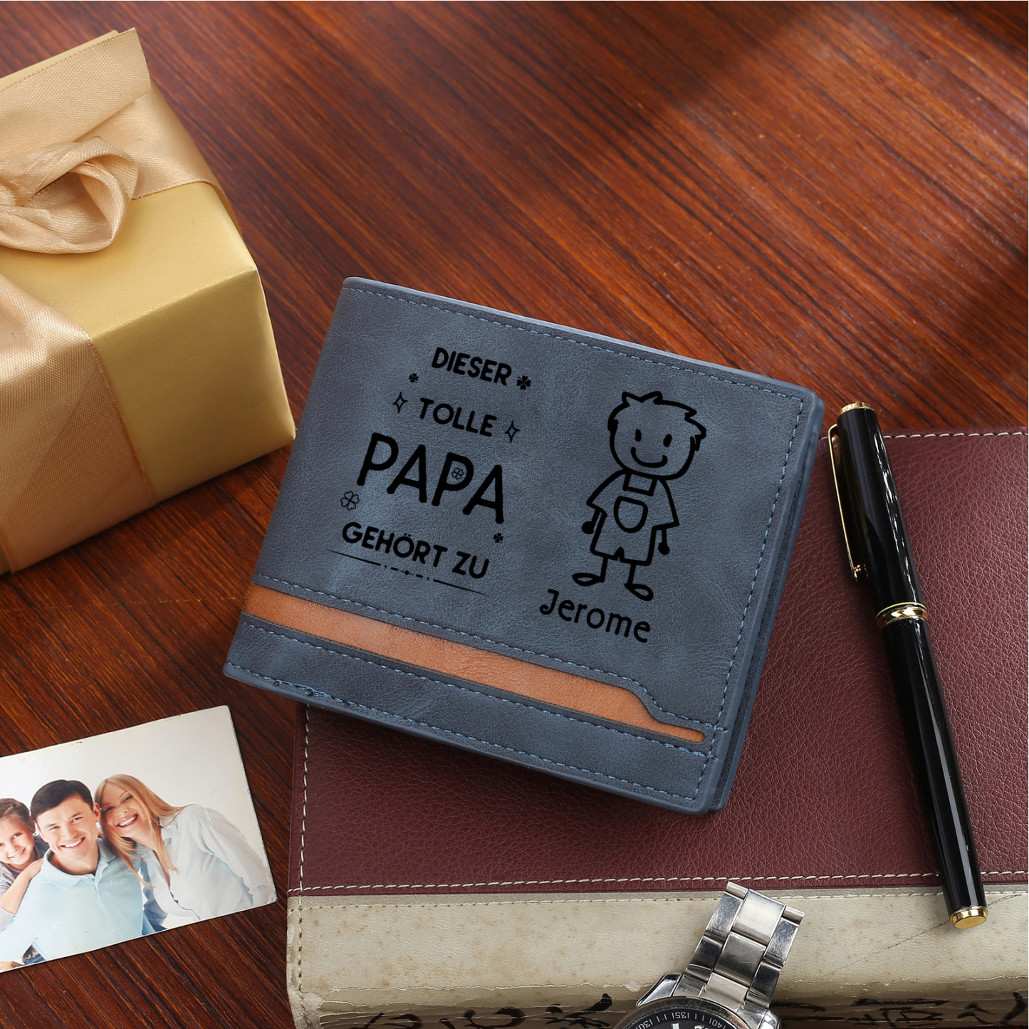 Herren Personalisiertes Foto & 1 Name & Muster Dieser tolle Papa gehört zu Leder Geldbörse-Geschenk für Großvater
