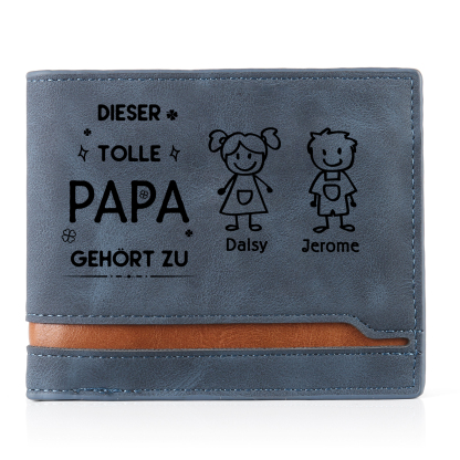 Herren Personalisiertes Foto & 2 Namen & Muster Dieser tolle Papa gehört zu Leder Geldbörse-Geschenk für Vater