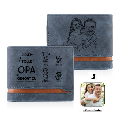 Herren Personalisiertes Foto & 4 Namen & Muster Dieser tolle Opa gehört zu Leder Geldbörse-Geschenk für Großvater