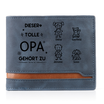 Herren Personalisiertes Foto & 4 Namen & Muster Dieser tolle Opa gehört zu Leder Geldbörse-Geschenk für Großvater