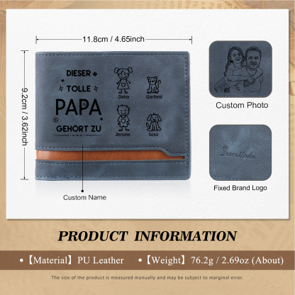 Herren Personalisiertes Foto & 4 Namen & Muster Dieser tolle Papa gehört zu Leder Geldbörse-Geschenk für Vater