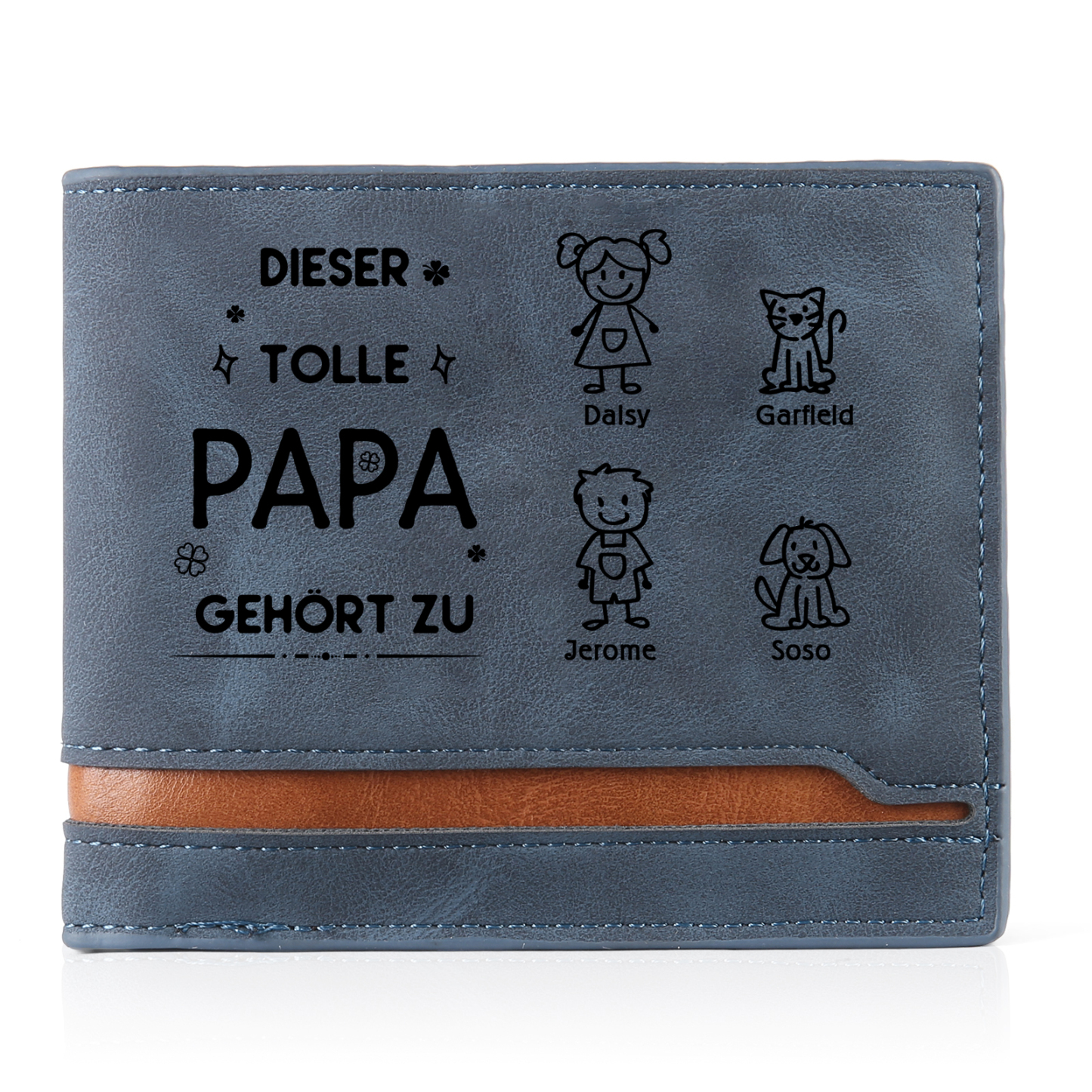Herren Personalisiertes Foto & 4 Namen & Muster Dieser tolle Papa gehört zu Leder Geldbörse-Geschenk für Vater