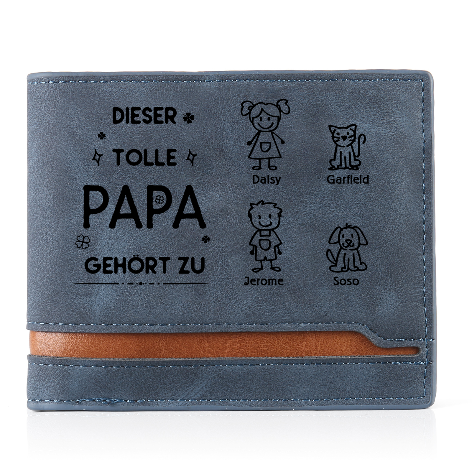 Herren Personalisiertes Foto & 4 Namen & Muster Dieser tolle Papa gehört zu Leder Geldbörse-Geschenk für Vater