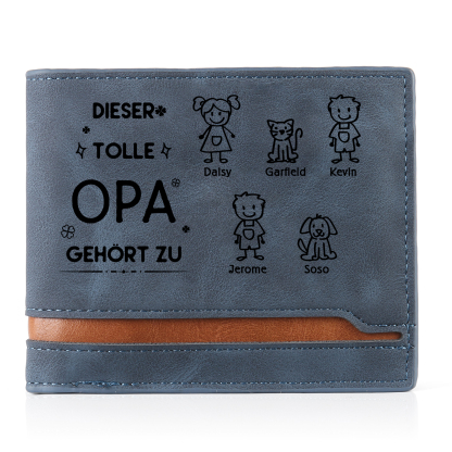 Herren Personalisiertes Foto & 5 Namen & Muster Dieser tolle Opa gehört zu Leder Geldbörse-Geschenk für Großvater