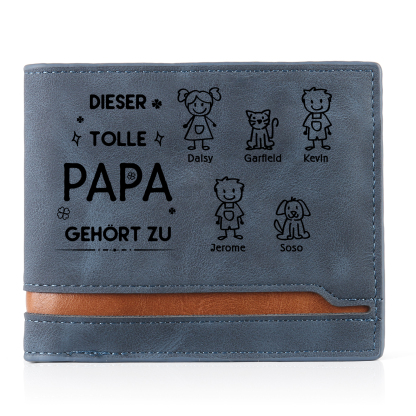 Herren Personalisiertes Foto & 5 Namen & Muster Dieser tolle Papa gehört zu Leder Geldbörse-Geschenk für Vater
