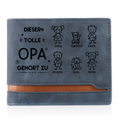 Herren Personalisiertes Foto & 6 Namen & Muster Dieser tolle Opa gehört zu Leder Geldbörse-Geschenk für Großvater