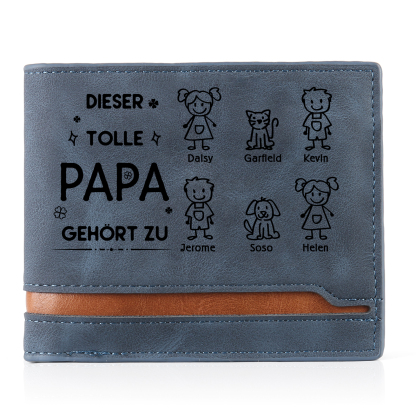 Herren Personalisiertes Foto & 6 Namen & Muster Dieser tolle Papa gehört zu Leder Geldbörse-Geschenk für Vater