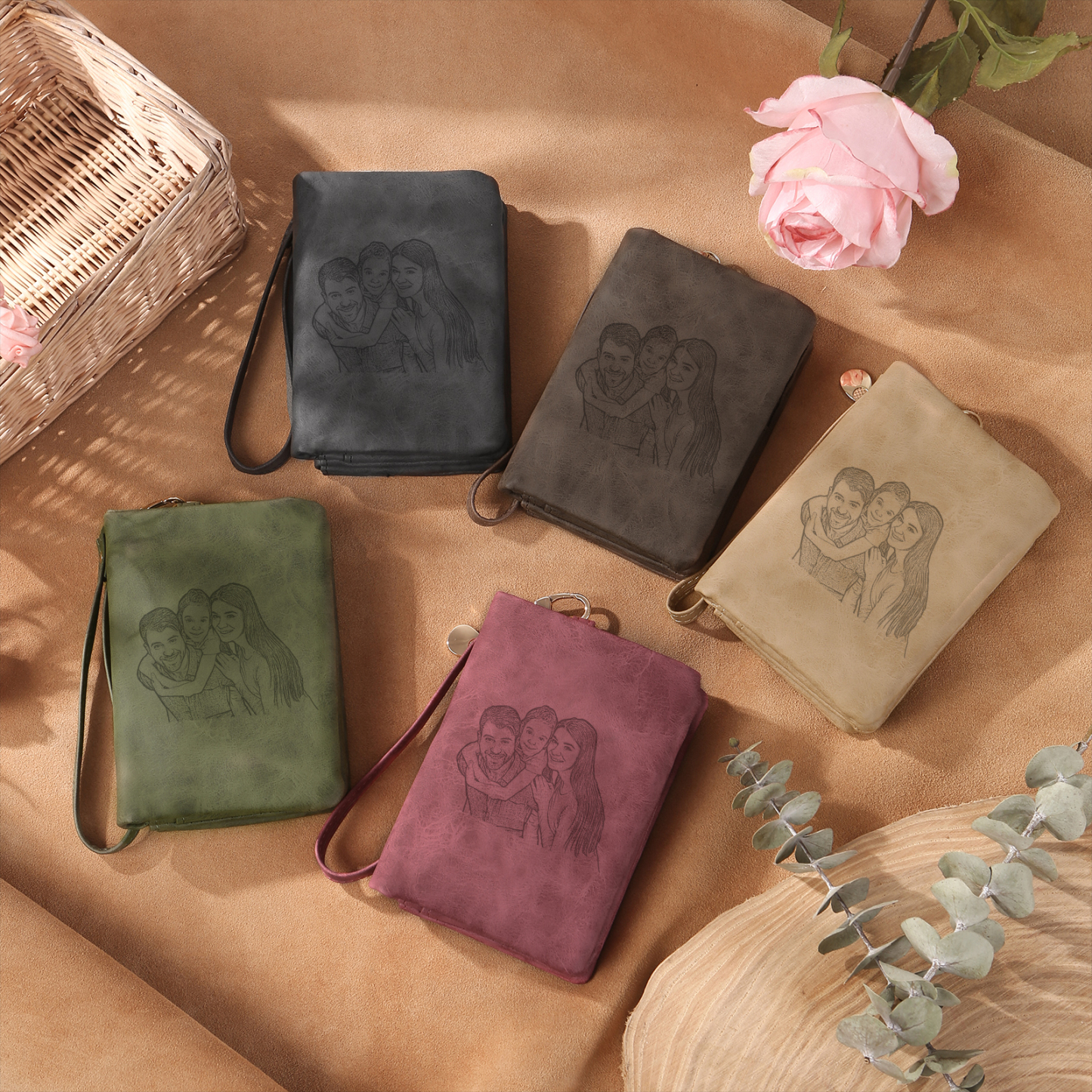 Damen Personalisierter Name & Geburtsblume PU Leder Geldbörse