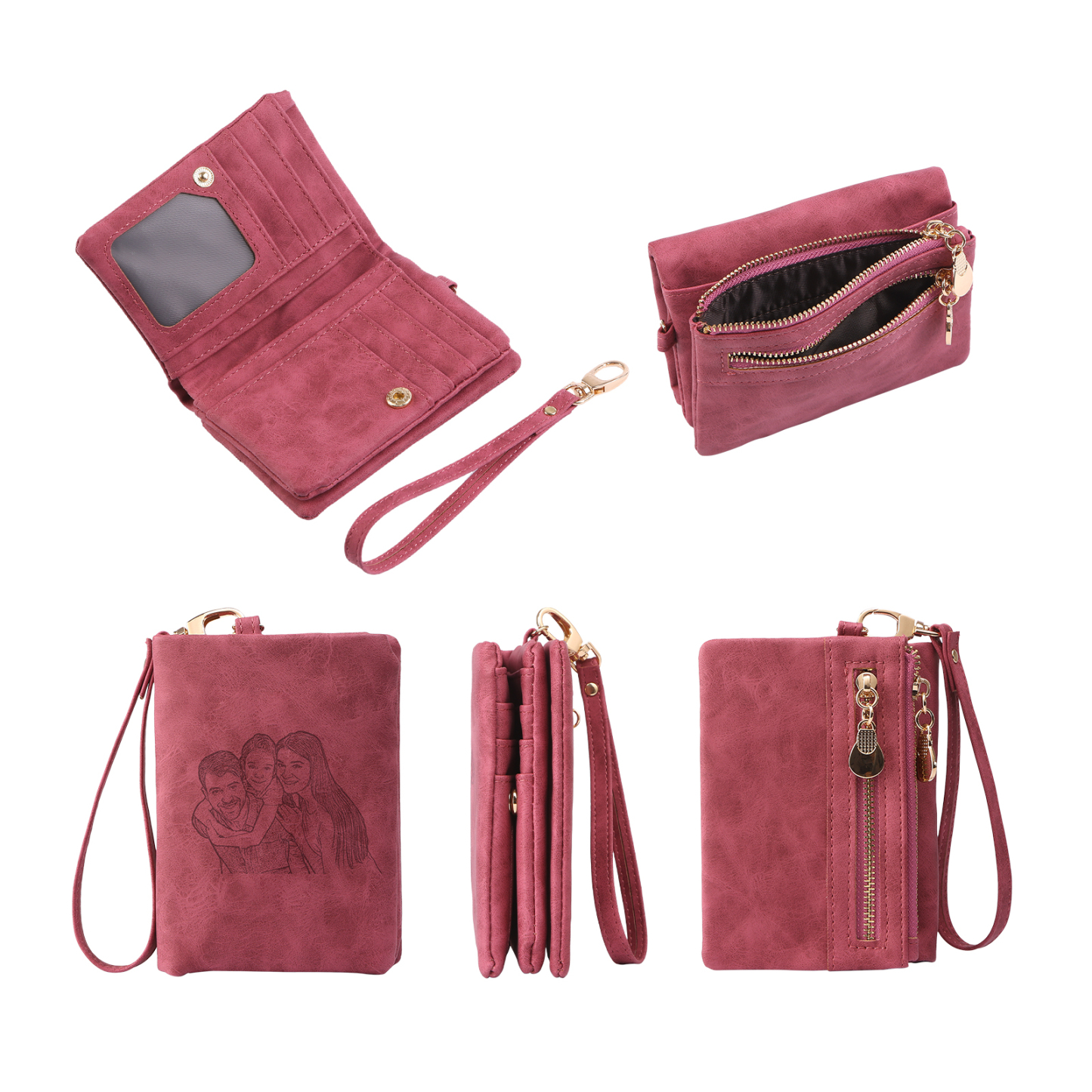 Damen Personalisierter Name & Geburtsblume PU Leder Geldbörse