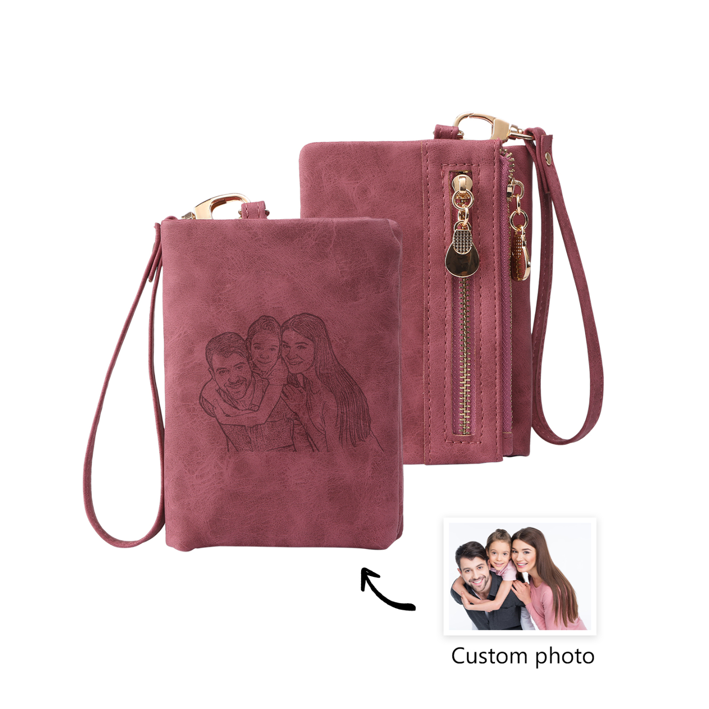 Damen Personalisierter Name & Geburtsblume PU Leder Geldbörse