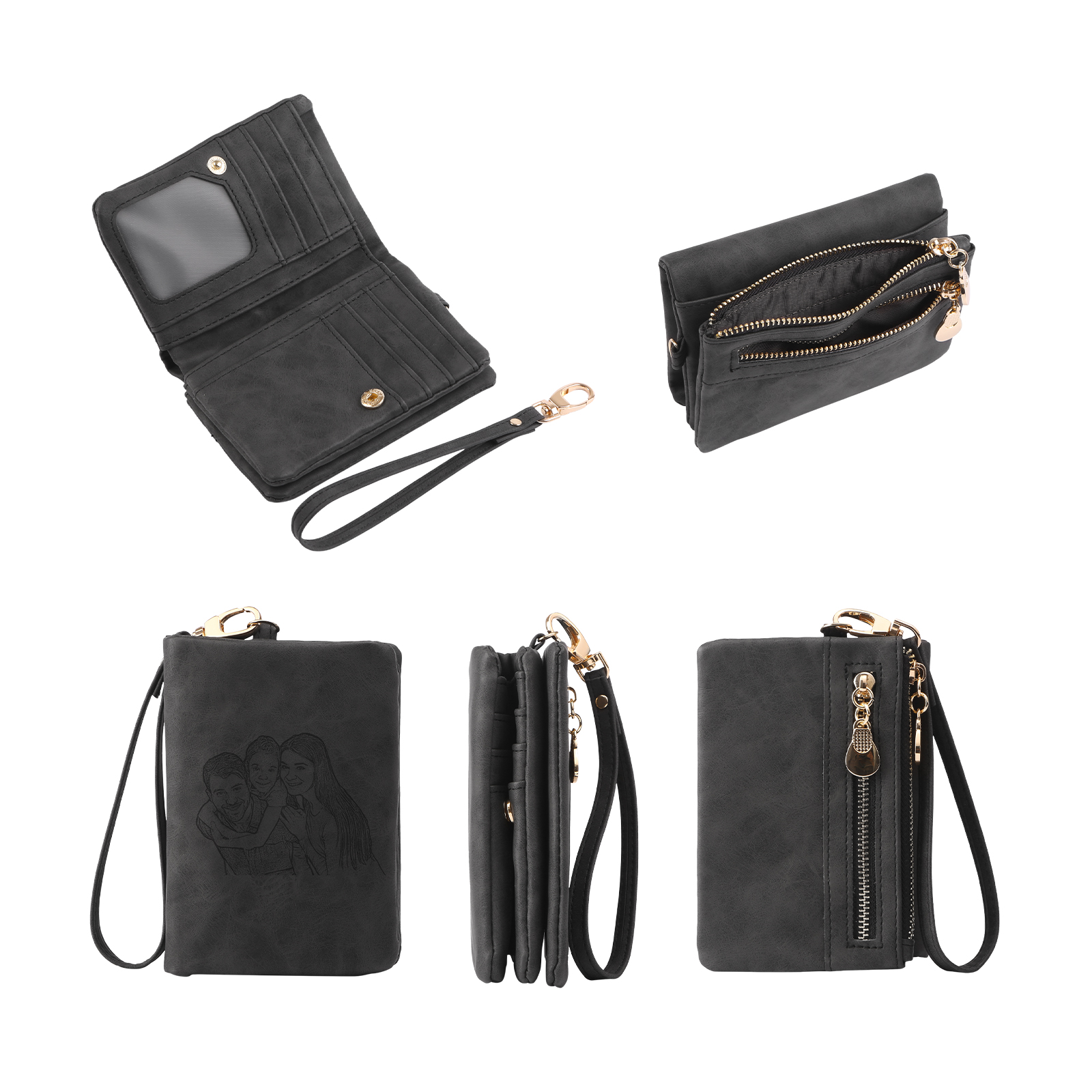 Damen Personalisierter Name & Geburtsblume PU Leder Geldbörse 