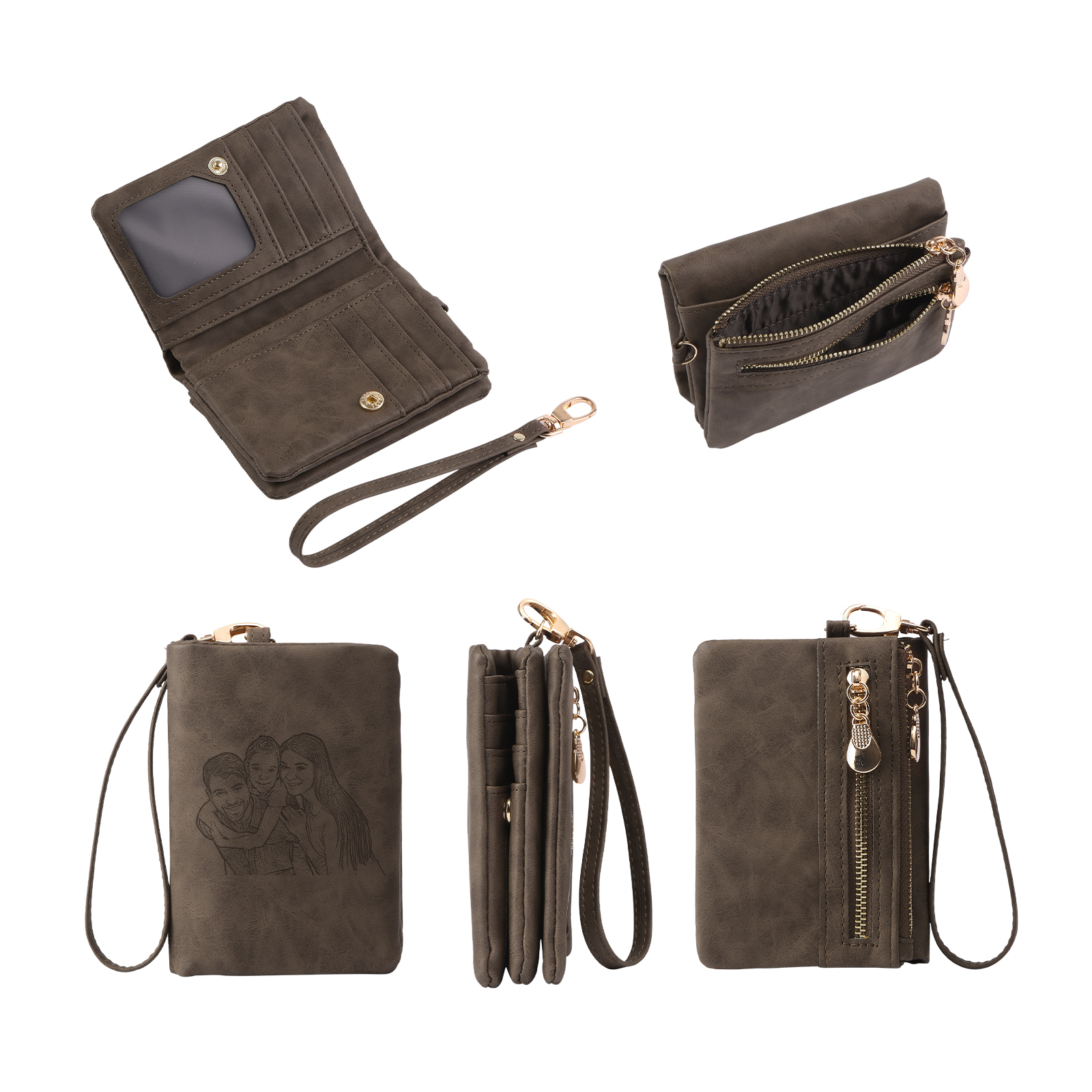 Damen Personalisierter Name & Geburtsblume PU Leder Geldbörse 