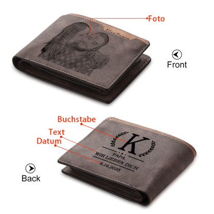 Herren Personalisierter Datum & Buchstabe & Foto & Text Lede Geldbörse für Papa