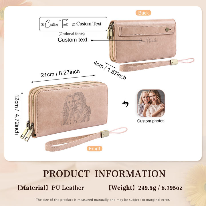 Personalisierte 1 Foto & Text PU-Leder Portemonnaie - Geldbörse für Damen