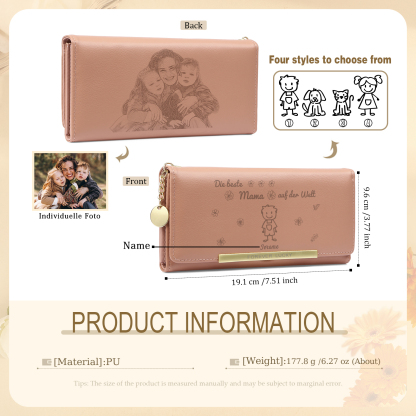 Personalisierter Foto* Name*Muster PU Leder Geldbörse & Name* Muster Schlüsselanhänger & Karte & Box Geschenkbox Set für Mama