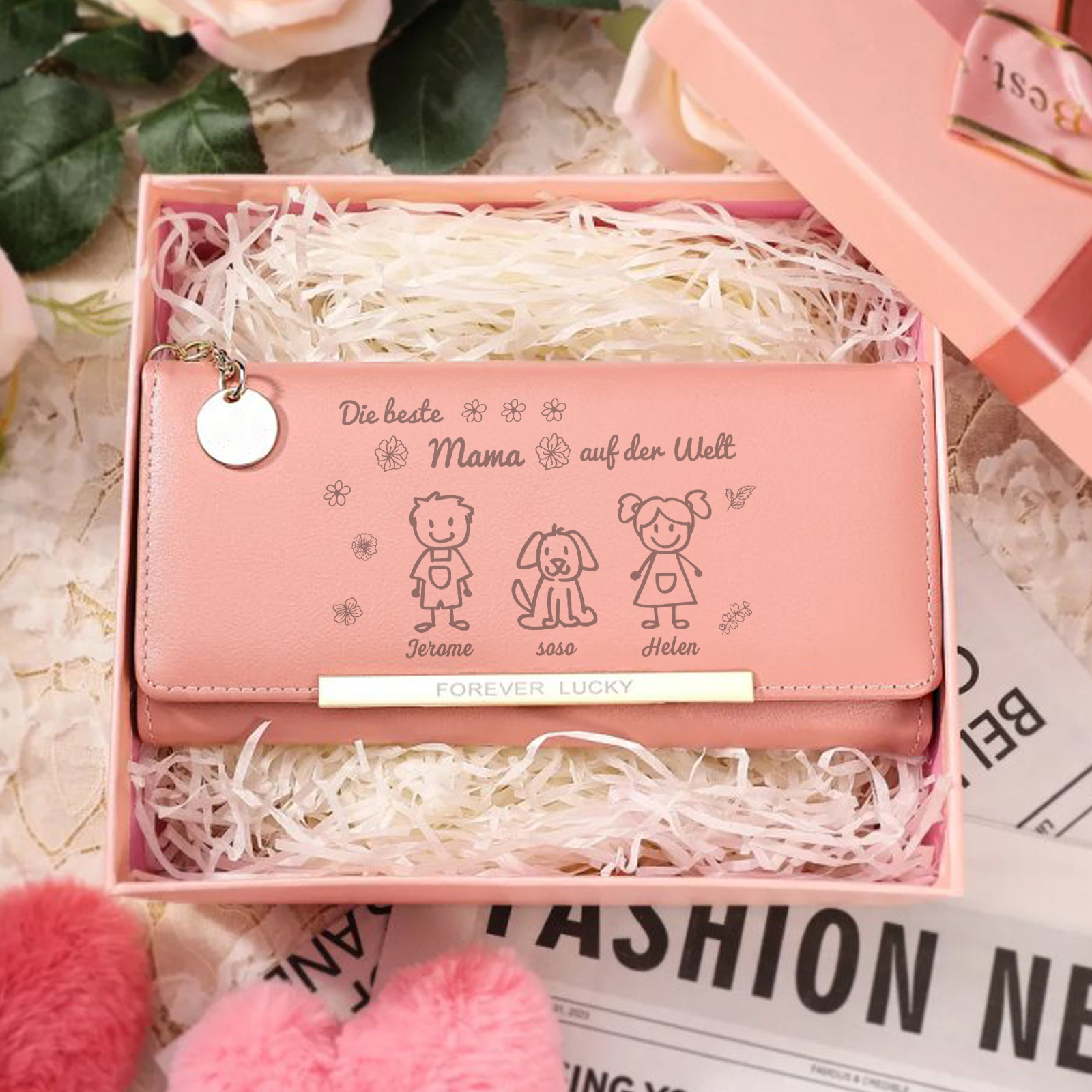Personalisiertes Foto & 3 Namen & Muster PU Leder Lange Portemonnaie Geldbörse-Die beste MAMA auf der Welt