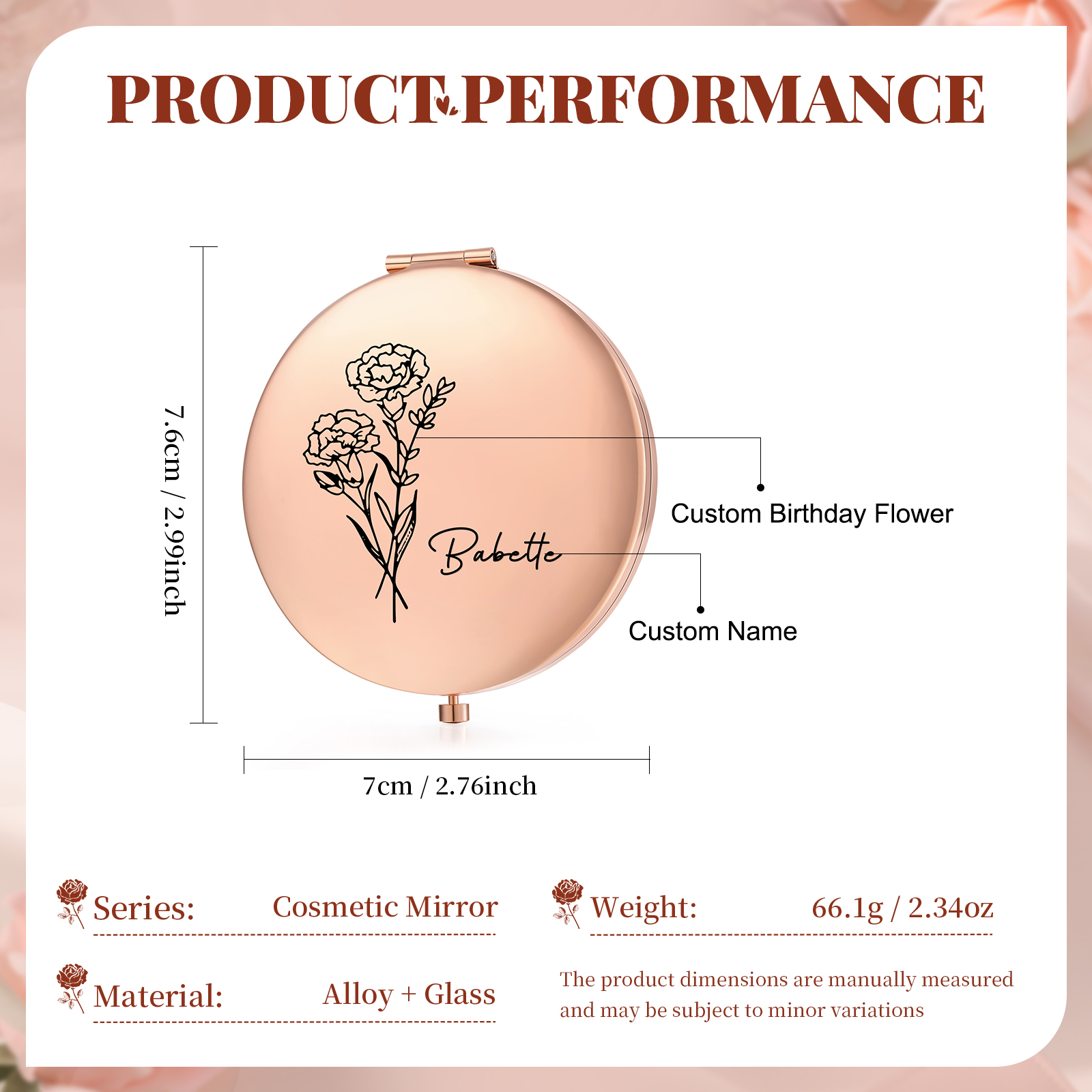 Personalisierter Name*Blume PU Leder Geldbörse & Name* Blume Kosmetikspiegel & Box Geschenkbox Set für Mama