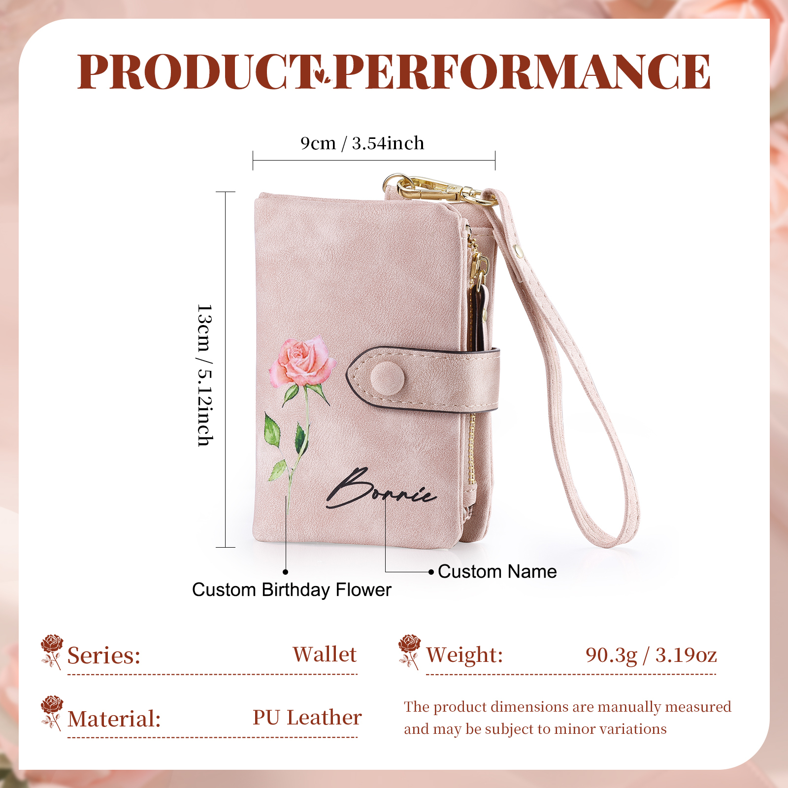 Personalisierter Name*Blume PU Leder Geldbörse & Name* Blume Kosmetikspiegel & Box Geschenkbox Set für Mama