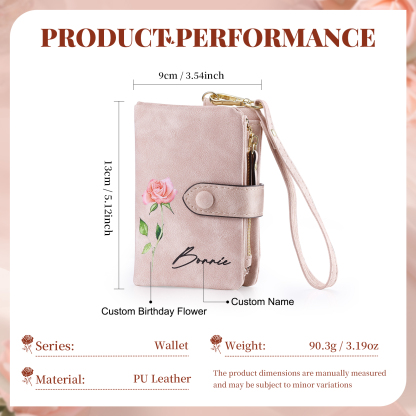 Personalisierter Name*Blume PU Leder Geldbörse & Name* Blume Kosmetikspiegel & Box Geschenkbox Set für Mama