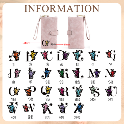 Personalisierte 1 Name & Buchstabe & Schmetterling PU-Leder Portemonnaie - Geldbörse für Mama Mutter