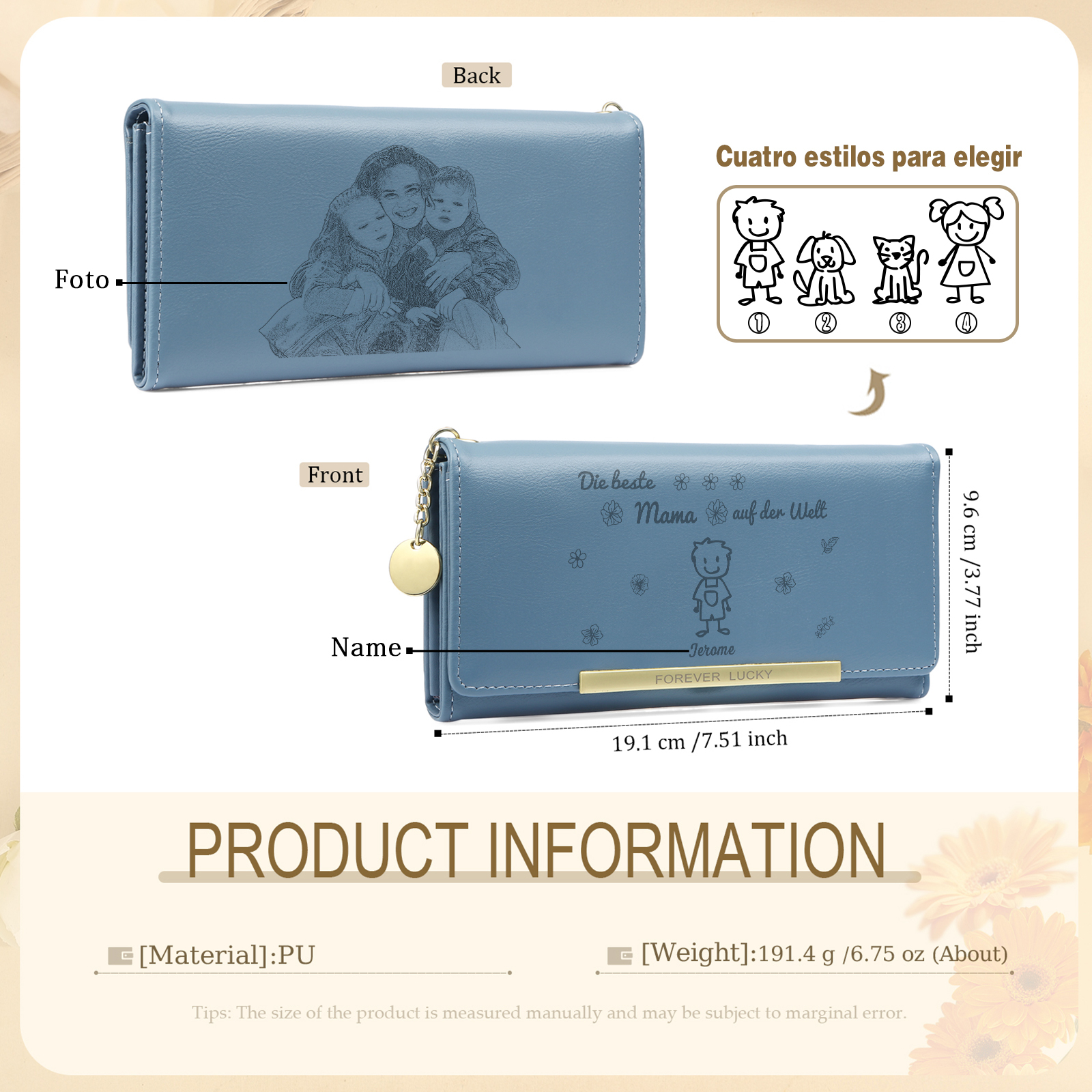 Personalisiertes Foto & 1 Name & Muster Rosa/Blau/Gelb PU Leder Lange Portemonnaie Geldbörse-Die beste MAMA auf der Welt