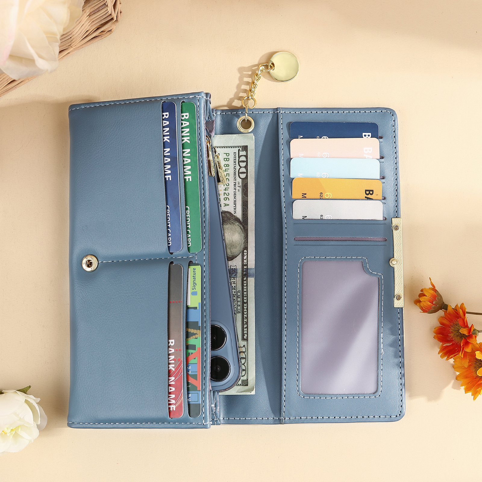 Personalisiertes Foto & 2 Namen & Muster Rosa/Blau/Gelb PU Leder Lange Portemonnaie Geldbörse-Die beste MAMA auf der Welt
