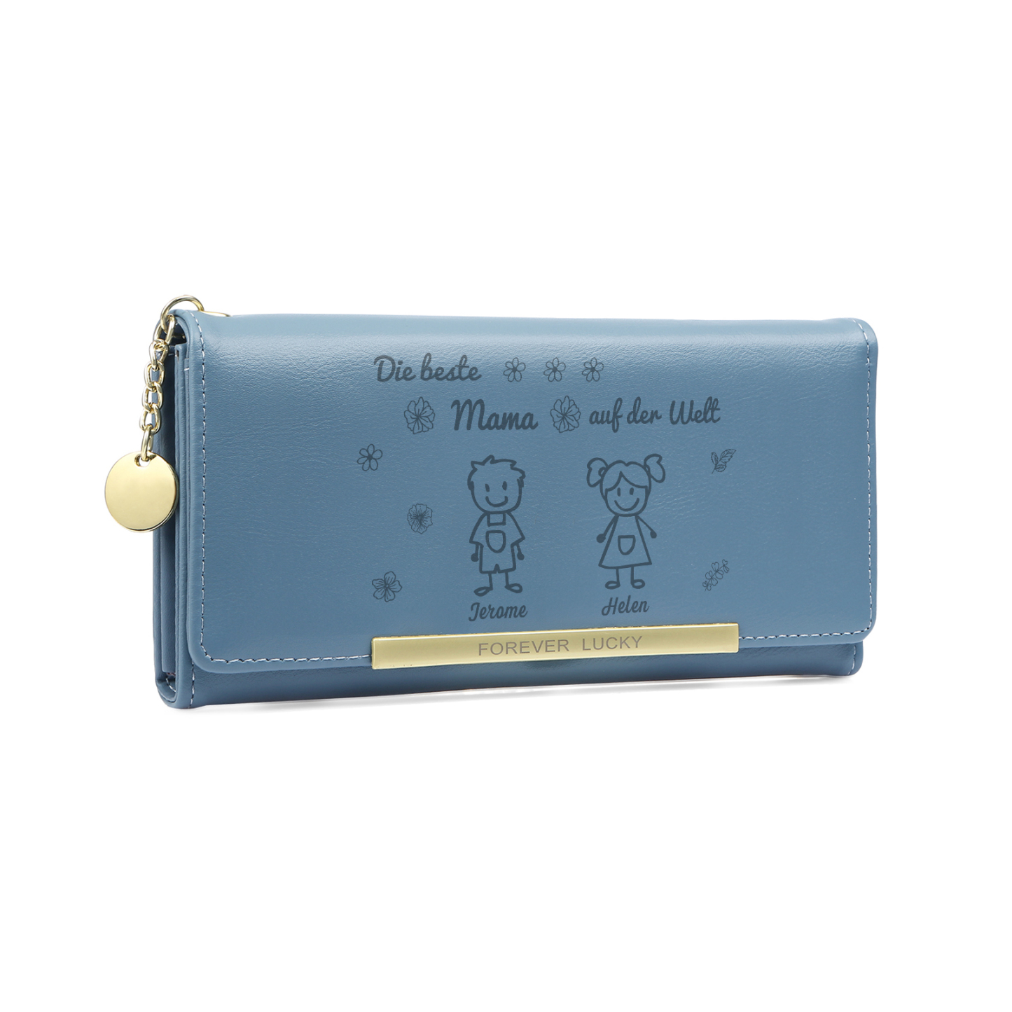 Personalisiertes Foto & 2 Namen & Muster Rosa/Blau/Gelb PU Leder Lange Portemonnaie Geldbörse-Die beste MAMA auf der Welt