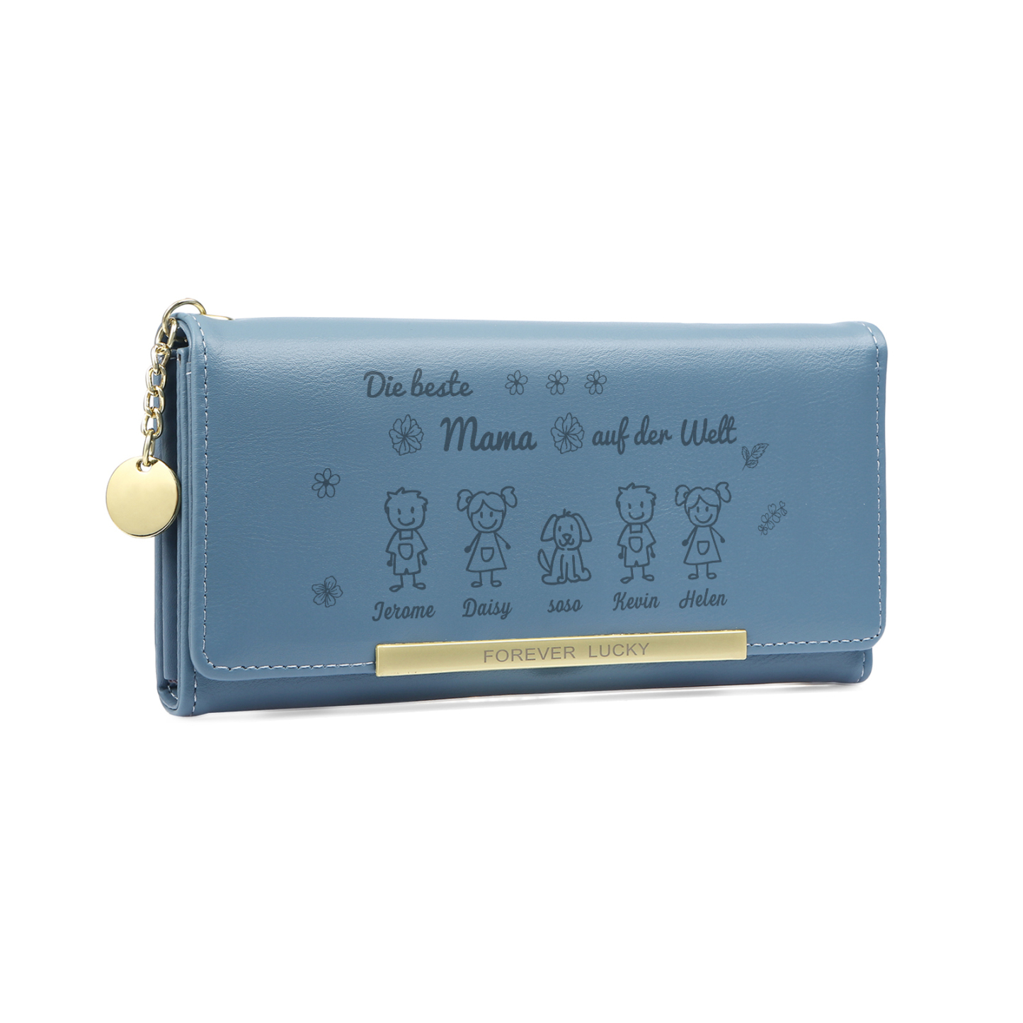 Personalisiertes Foto & 5 Namen & Muster PU Rosa/Blau/Gelb Leder Lange Portemonnaie Geldbörse-Die beste MAMA auf der Welt